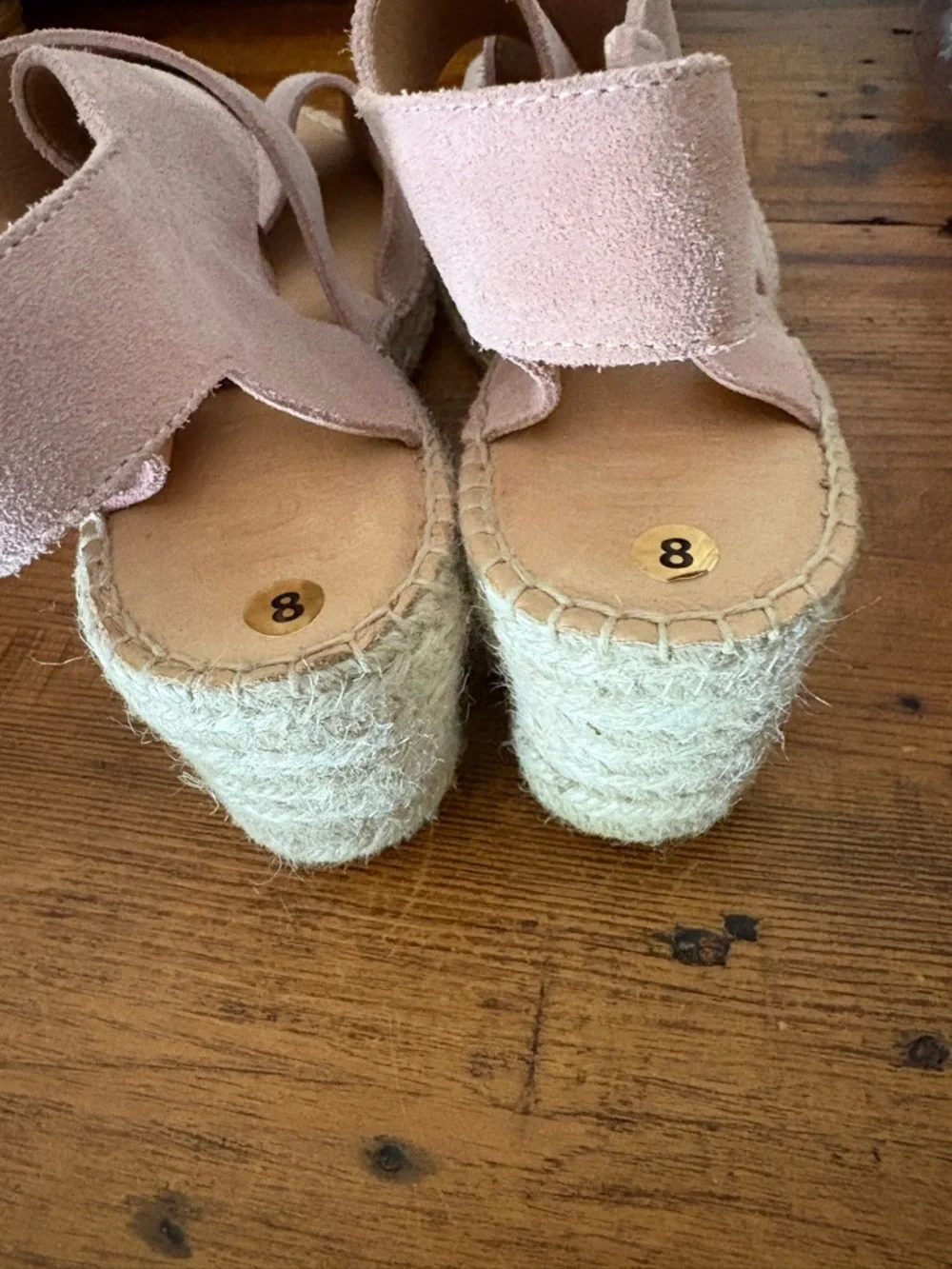 Jutila Made in Spain Suede Cross Strap Rose Mauve Jute Espadrille Sz 8